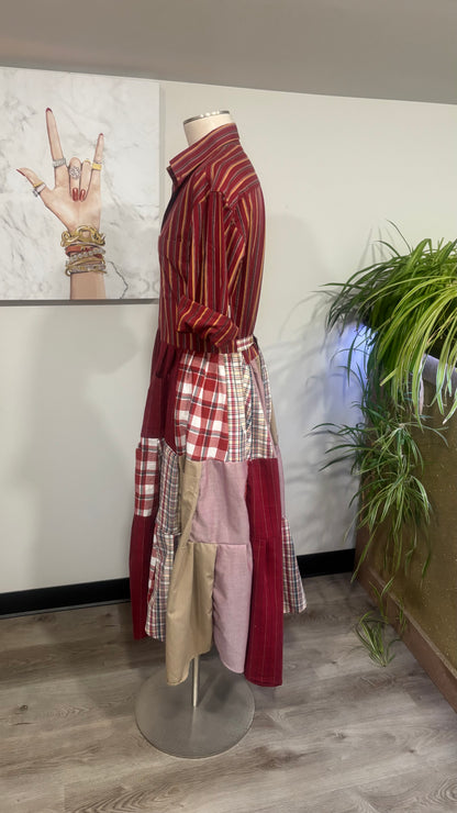 Upcycled Men’s Shirt Patchwork Duster • One of a Kind Plaid Dress
