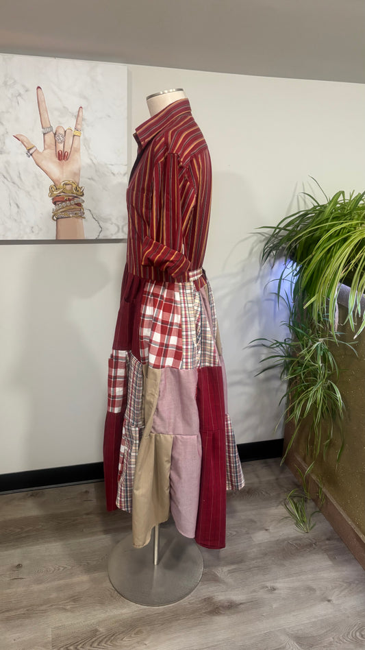Upcycled Men’s Shirt Patchwork Duster • One of a Kind Plaid Dress