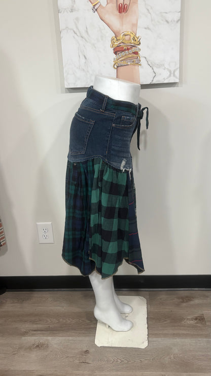 Upcycled Denim Men’s Flannel Shirt Skirt | One-of-a-Kind