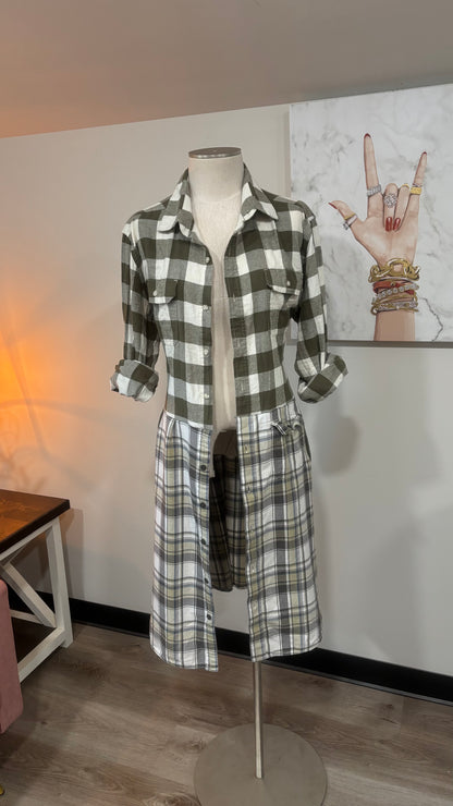 Upcycled Flannel Duster, Plaid Shirt Jacket