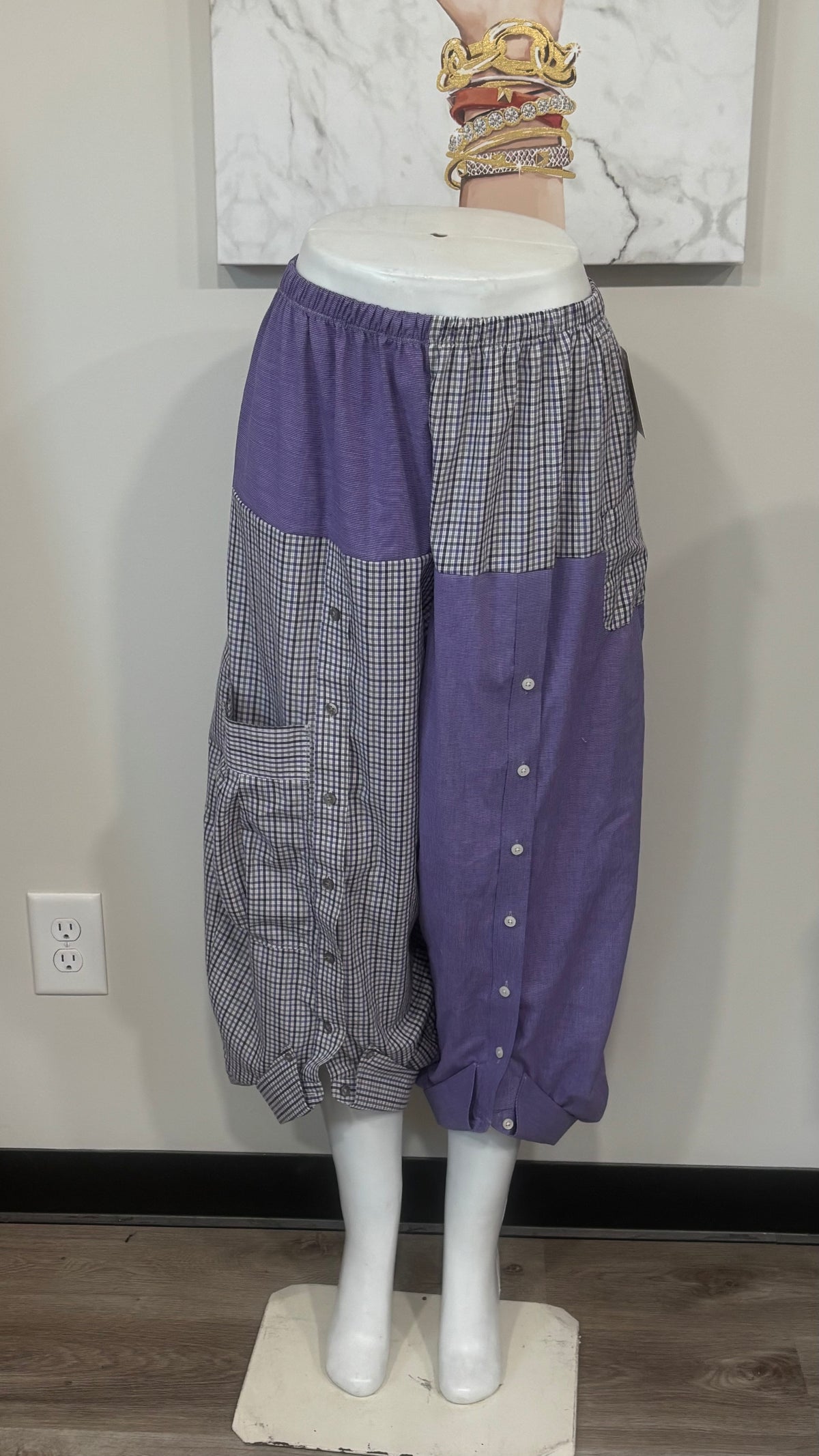 Upcycled Men’s Shirt Balloon Pants | Handmade Boho Pants | Sustainable Lounge Pants | One of a Kind Patchwork Pants