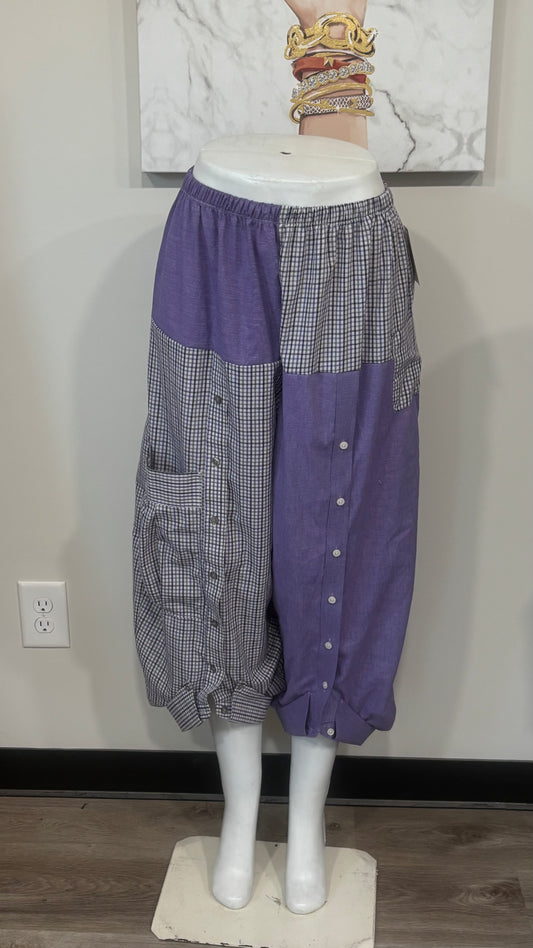 Upcycled Men’s Shirt Balloon Pants | Handmade Boho Pants | Sustainable Lounge Pants | One of a Kind Patchwork Pants