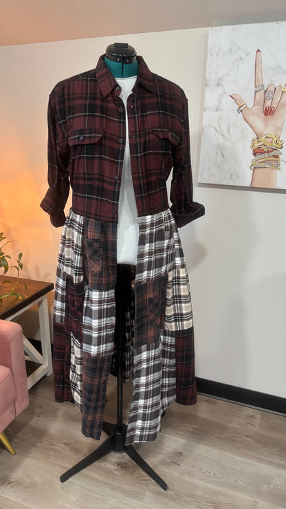 Upcycled Flannel Shirt Patchwork Duster | One of a Kind Plaid Dress
