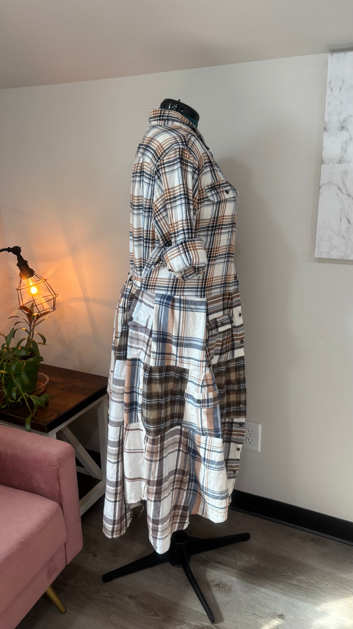 Upcycled Flannel Shirt Patchwork Duster | One of a Kind Plaid Dress