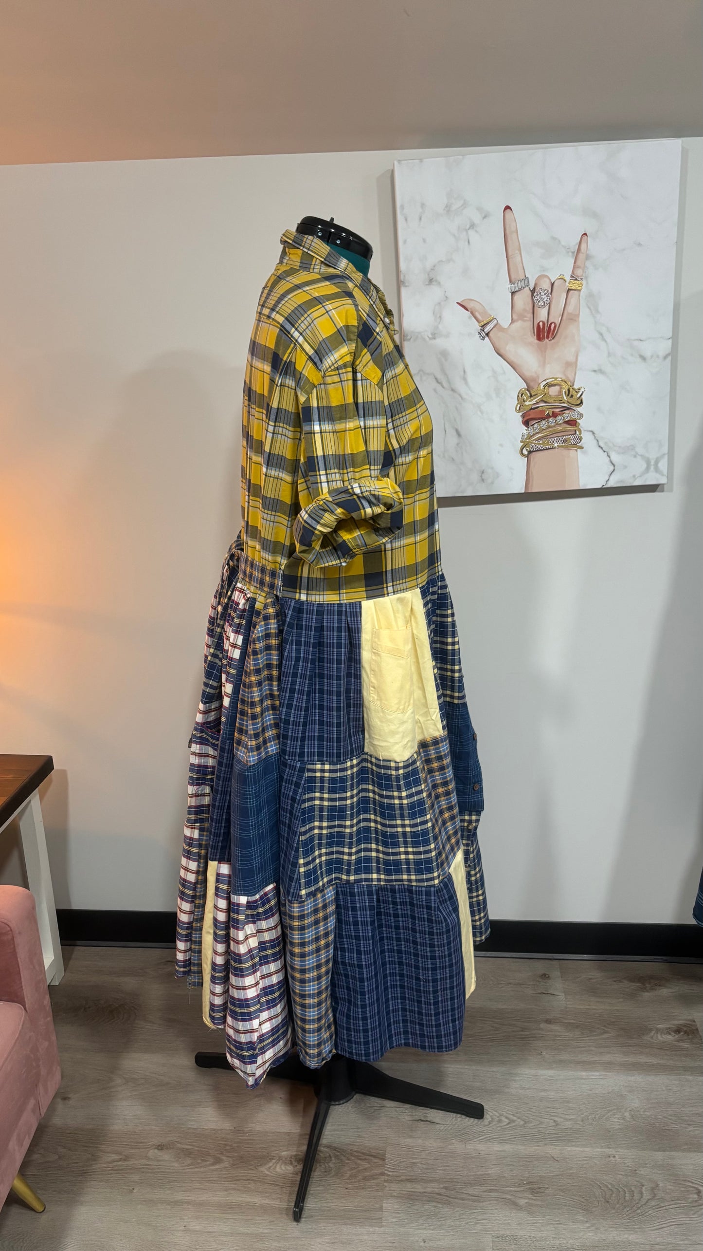 Upcycled Men’s Shirt Patchwork Duster • One of a Kind Plaid Dress