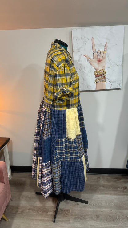 Upcycled Men’s Shirt Patchwork Duster • One of a Kind Plaid Dress