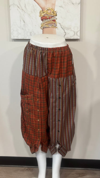 Upcycled Men’s Shirt Balloon Pants | Handmade Boho Pants | Sustainable Lounge Pants | One of a Kind Patchwork Pants