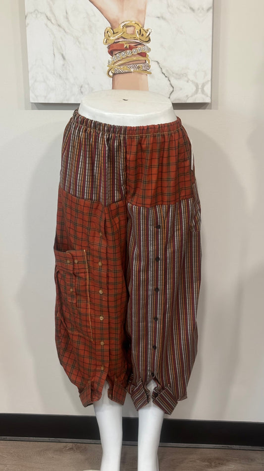 Upcycled Men’s Shirt Balloon Pants | Handmade Boho Pants | Sustainable Lounge Pants | One of a Kind Patchwork Pants