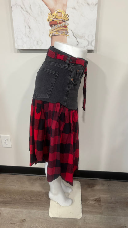 Upcycled Denim Men’s Flannel Shirt Skirt | One-of-a-Kind