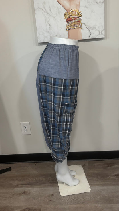 Upcycled Men’s Shirt Balloon Pants | Handmade Boho Pants | Sustainable Lounge Pants | One of a Kind Patchwork Pants