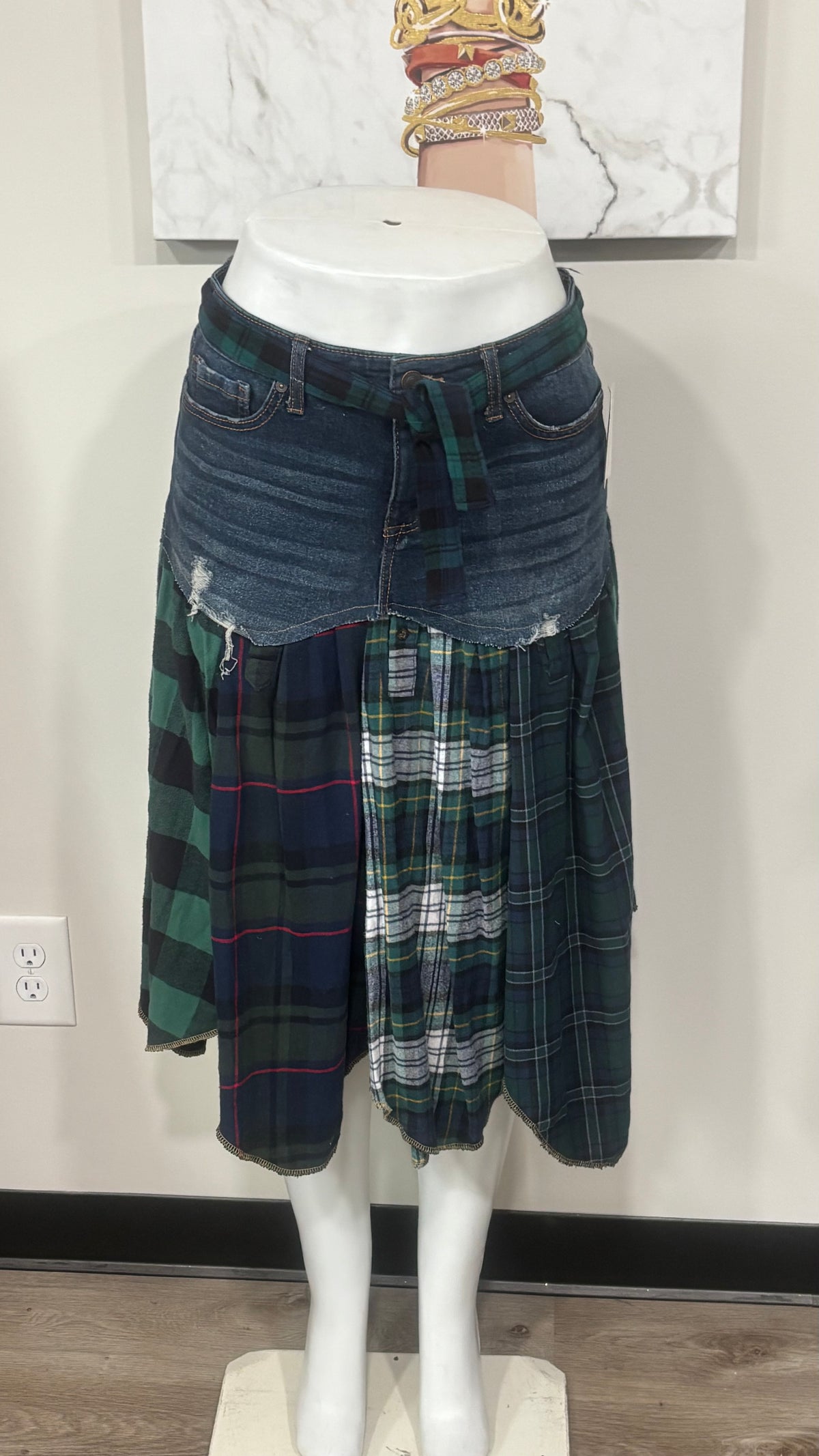 Upcycled Denim Men’s Flannel Shirt Skirt | One-of-a-Kind