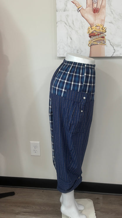 Upcycled Men’s Shirt Balloon Pants | Handmade Boho Pants | Sustainable Lounge Pants | One of a Kind Patchwork Pants
