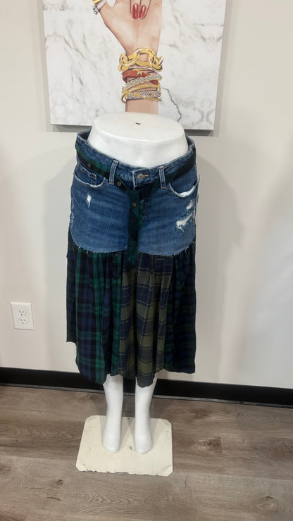 Upcycled Denim Men’s Flannel Shirt Skirt | One-of-a-Kind