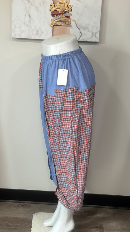 Upcycled Men’s Shirt Balloon Pants | Handmade Boho Pants | Sustainable Lounge Pants | One of a Kind Patchwork Pants