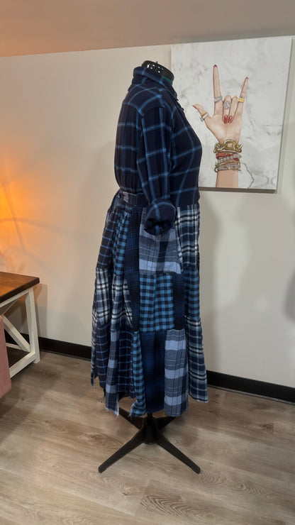 Upcycled Flannel Shirt Patchwork Duster | One of a Kind Plaid Dress