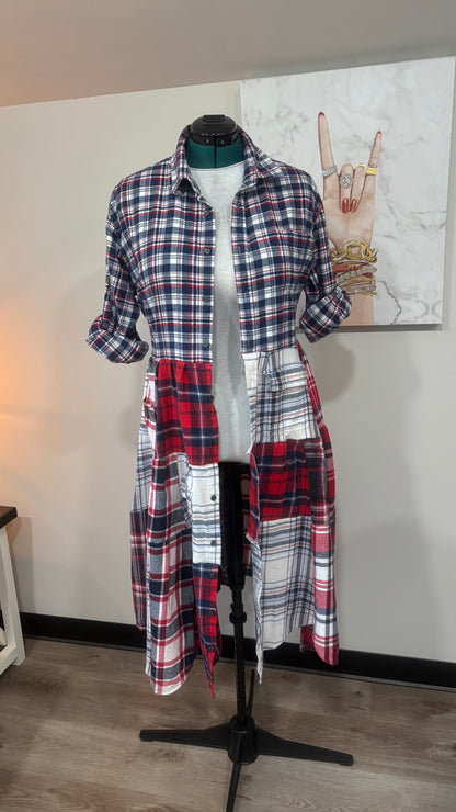 Upcycled Flannel Shirt Patchwork Duster | One of a Kind Plaid Dress