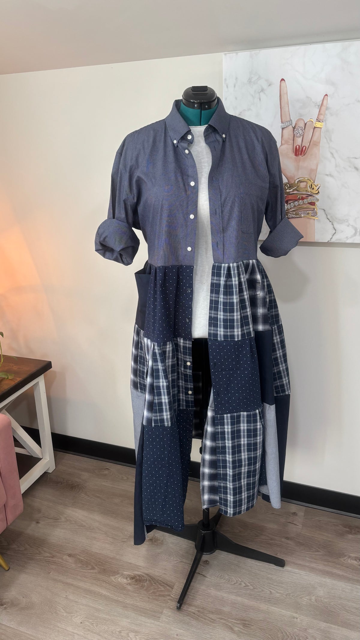 Upcycled Men’s Shirt Patchwork Duster | One of a Kind Plaid Dress