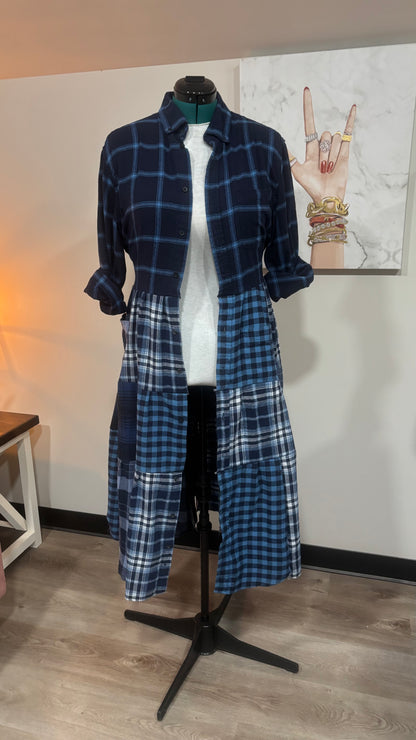 Upcycled Flannel Shirt Patchwork Duster | One of a Kind Plaid Dress