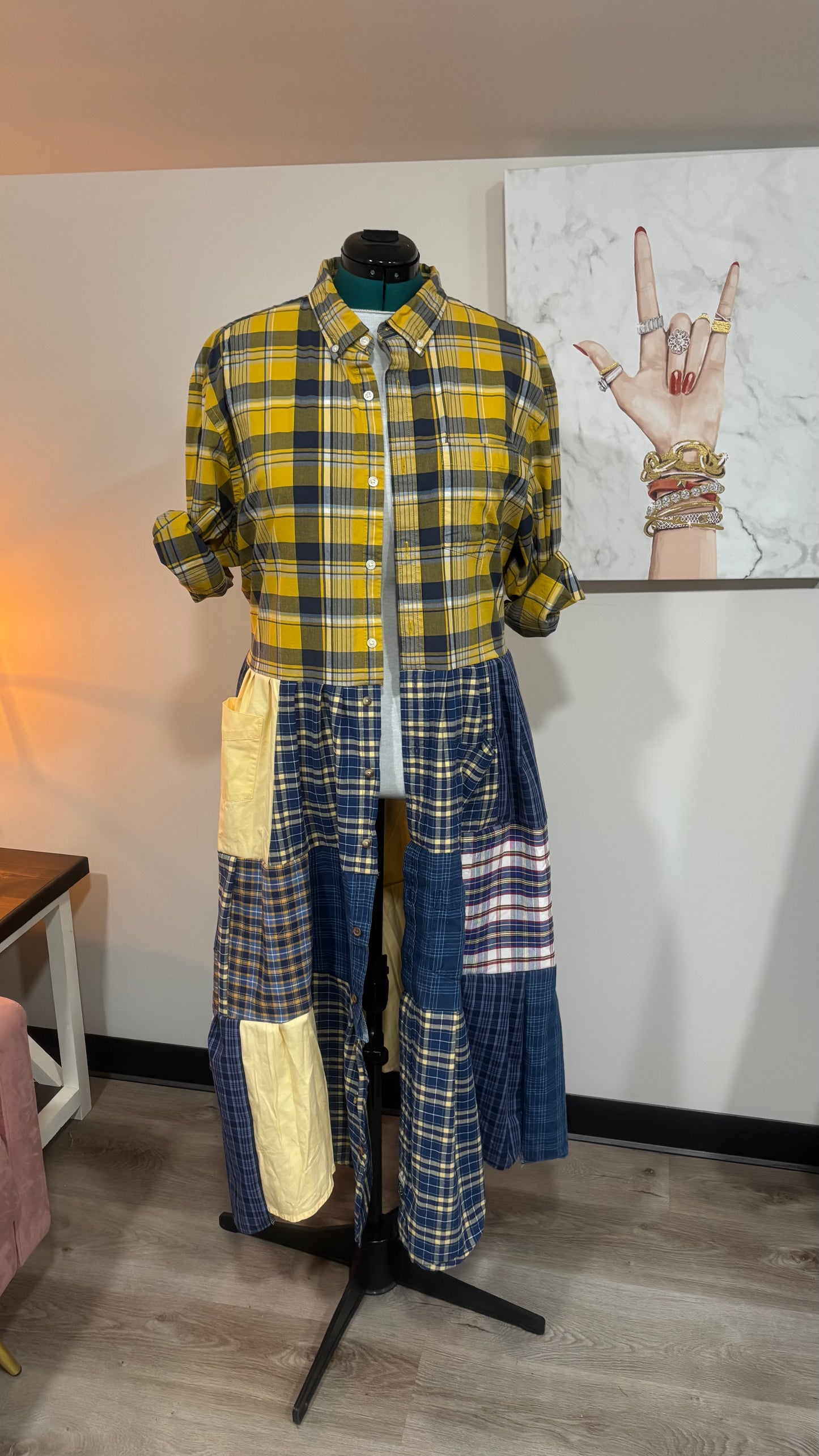 Upcycled Men’s Shirt Patchwork Duster • One of a Kind Plaid Dress