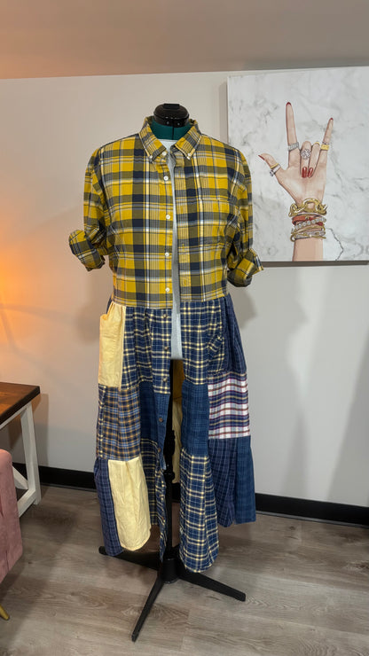 Upcycled Men’s Shirt Patchwork Duster • One of a Kind Plaid Dress
