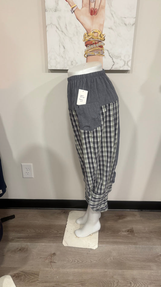 Upcycled Men’s Shirt Balloon Pants | Handmade Boho Pants | Sustainable Lounge Pants | One of a Kind Patchwork Pants