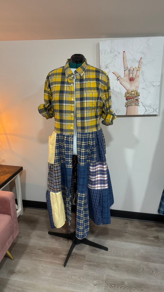 Upcycled Men’s Shirt Patchwork Duster • One of a Kind Plaid Dress