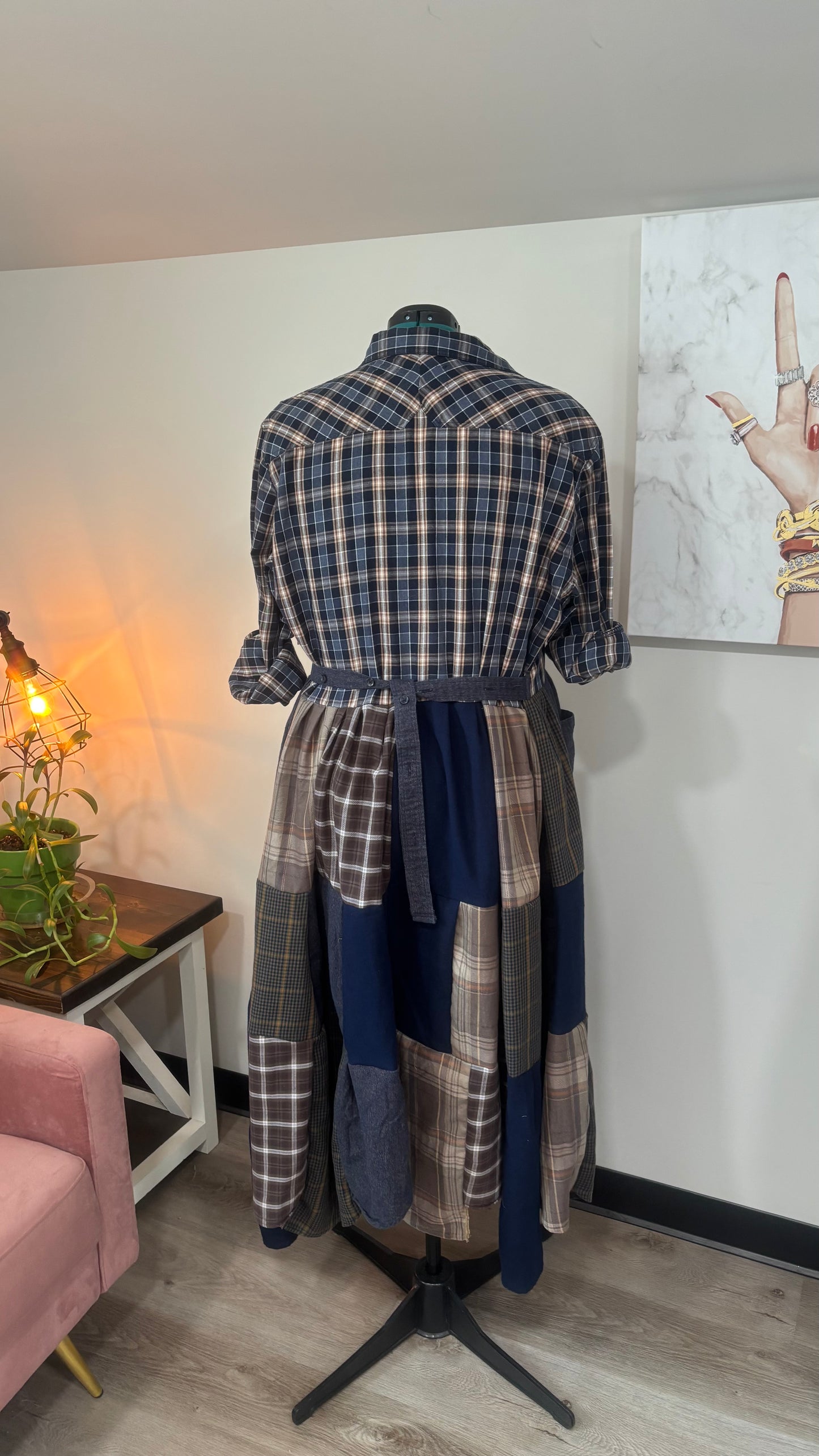 Upcycled Men’s Shirt Patchwork Duster • One of a Kind Plaid Dress