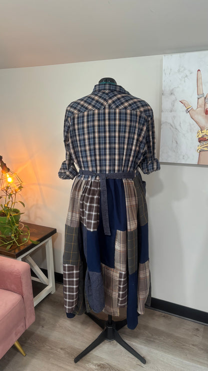Upcycled Men’s Shirt Patchwork Duster • One of a Kind Plaid Dress