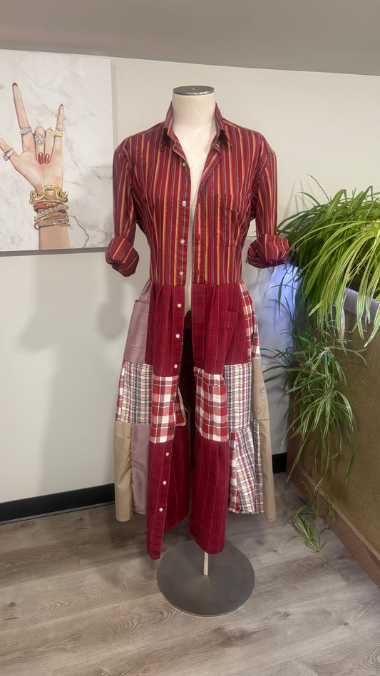 Upcycled Men’s Shirt Patchwork Duster • One of a Kind Plaid Dress