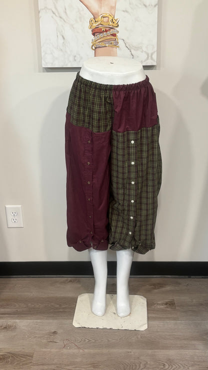 Upcycled Men’s Shirt Balloon Pants | Handmade Boho Pants | Sustainable Lounge Pants | One of a Kind Patchwork Pants