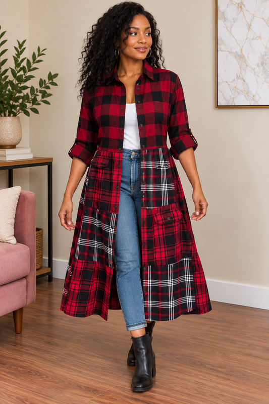Upcycled Flannel Shirt Patchwork Duster | One of a Kind Plaid Dress