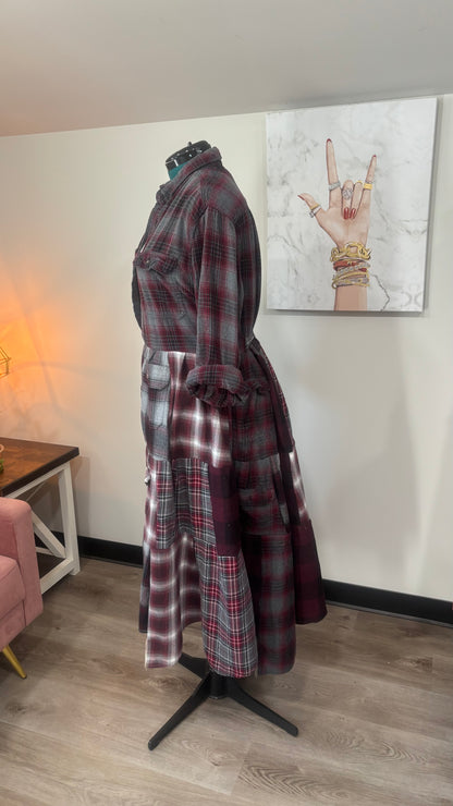 Upcycled Flannel Shirt Patchwork Duster | One of a Kind Plaid Dress