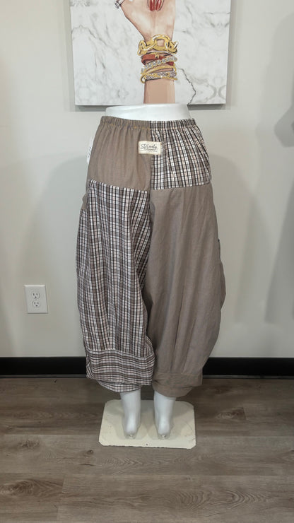 Upcycled Men’s Shirt Balloon Pants | Handmade Boho Pants | Sustainable Lounge Pants | One of a Kind Patchwork Pants