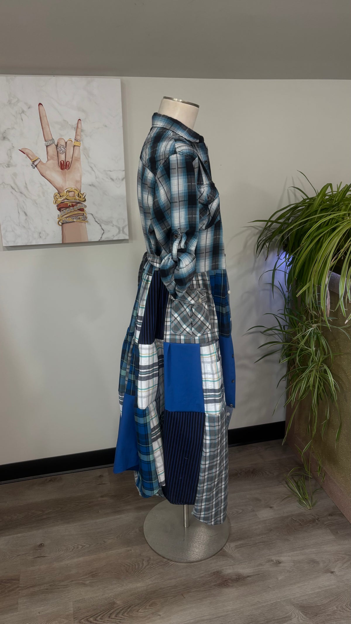 Upcycled Men’s Shirt Patchwork Duster • One of a Kind Plaid Dress