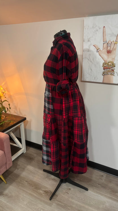 Upcycled Flannel Shirt Patchwork Duster | One of a Kind Plaid Dress