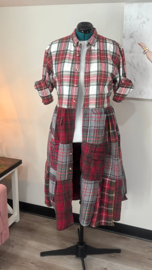Upcycled Flannel Shirt Patchwork Duster | One of a Kind Plaid Dress
