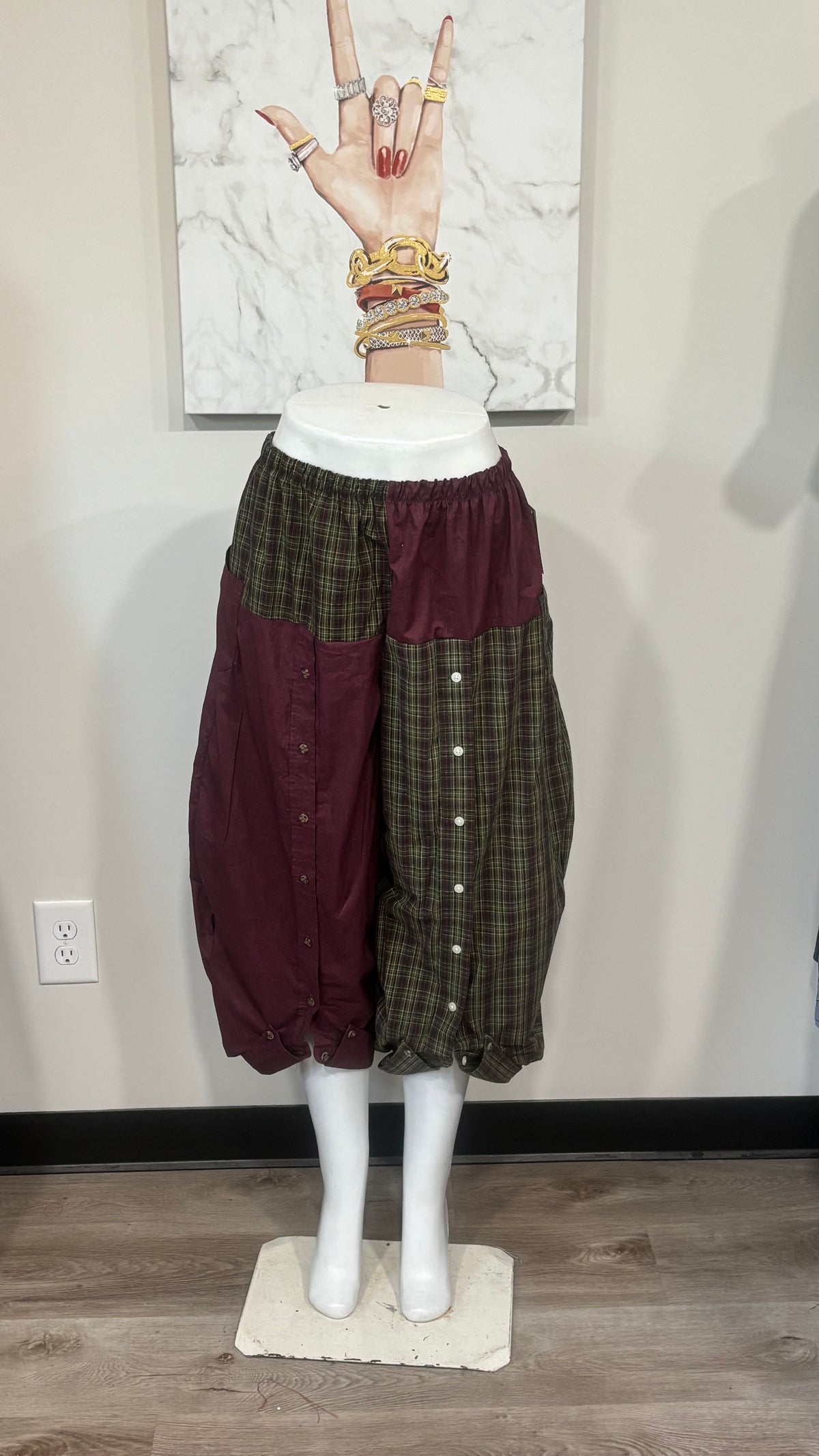Upcycled Men’s Shirt Balloon Pants | Handmade Boho Pants | Sustainable Lounge Pants | One of a Kind Patchwork Pants