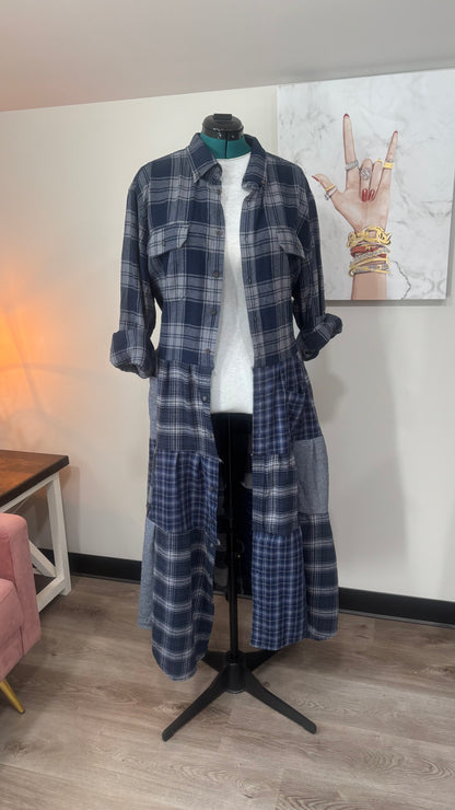 Upcycled Flannel Shirt Patchwork Duster | One of a Kind Plaid Dress