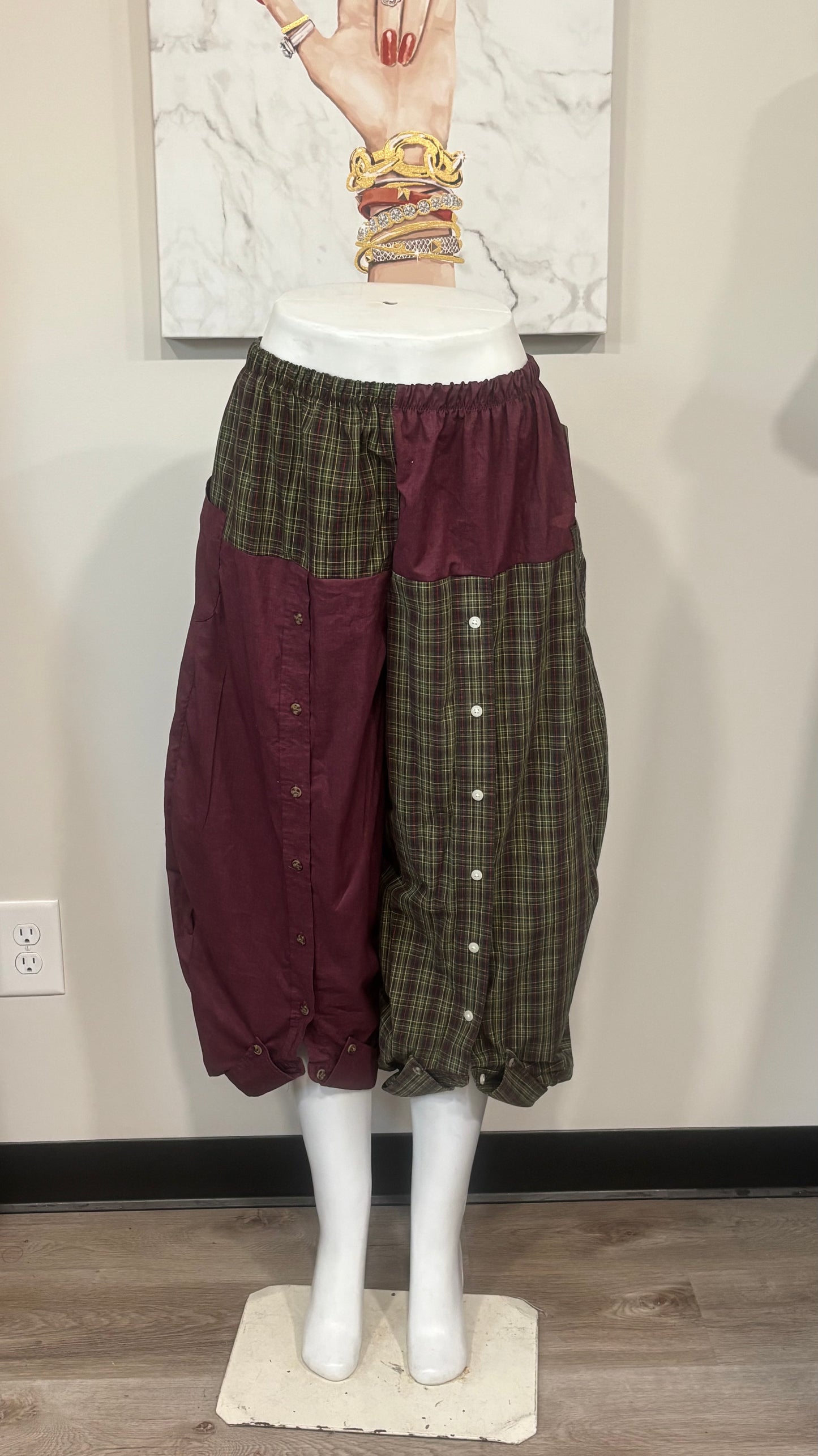 Upcycled Men’s Shirt Balloon Pants | Handmade Boho Pants | Sustainable Lounge Pants | One of a Kind Patchwork Pants