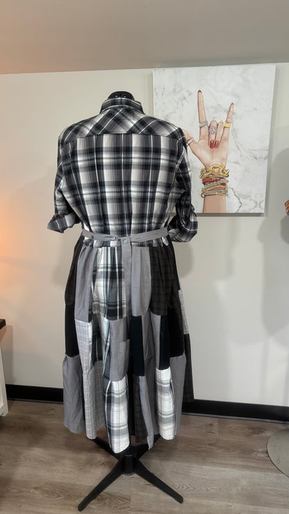 Upcycled Men’s Shirt Patchwork Duster • One of a Kind Plaid Dress
