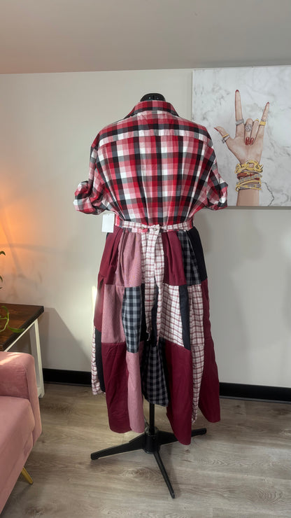 Upcycled Men’s Shirt Patchwork Duster • One of a Kind Plaid Dress