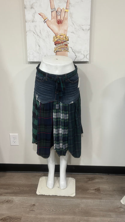 Upcycled Denim Men’s Flannel Shirt Skirt | One-of-a-Kind