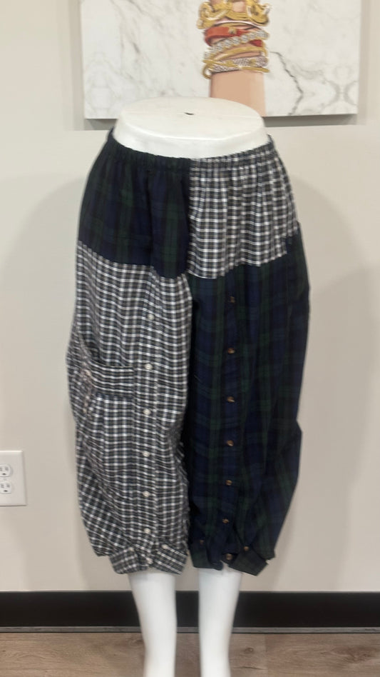 Upcycled Men’s Shirt Balloon Pants | Handmade Boho Pants | Sustainable Lounge Pants | One of a Kind Patchwork Pants