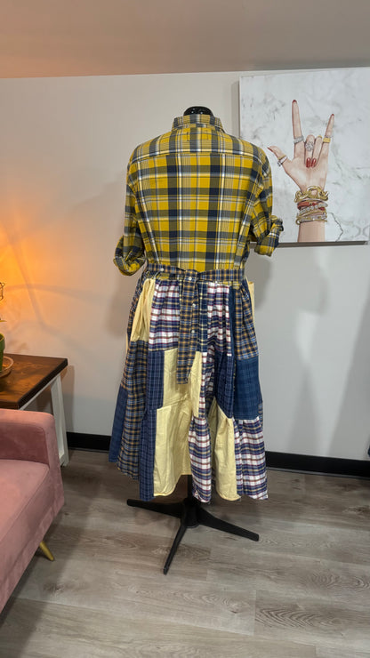 Upcycled Men’s Shirt Patchwork Duster • One of a Kind Plaid Dress