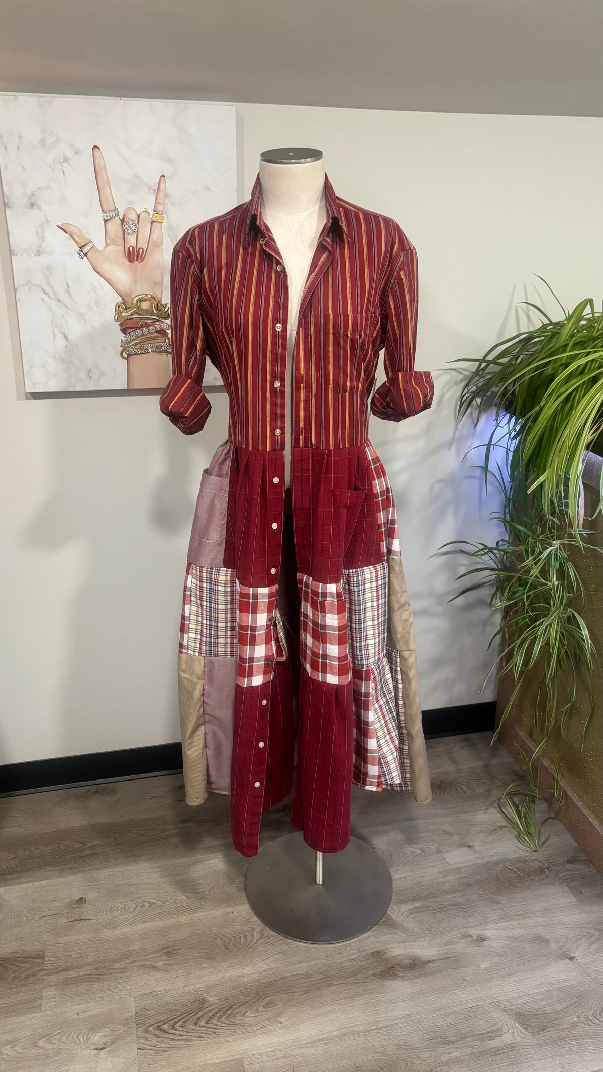 Upcycled Men’s Shirt Patchwork Duster • One of a Kind Plaid Dress
