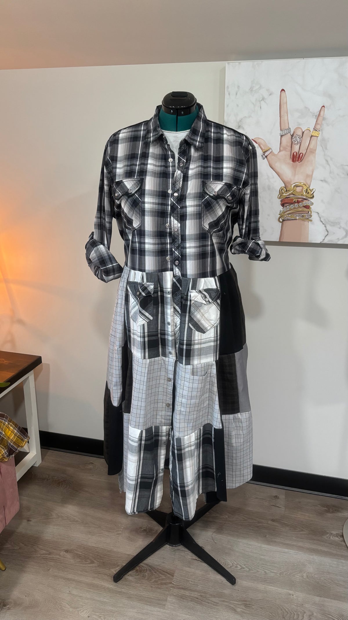 Upcycled Men’s Shirt Patchwork Duster • One of a Kind Plaid Dress