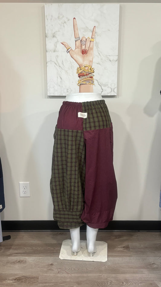 Upcycled Men’s Shirt Balloon Pants | Handmade Boho Pants | Sustainable Lounge Pants | One of a Kind Patchwork Pants