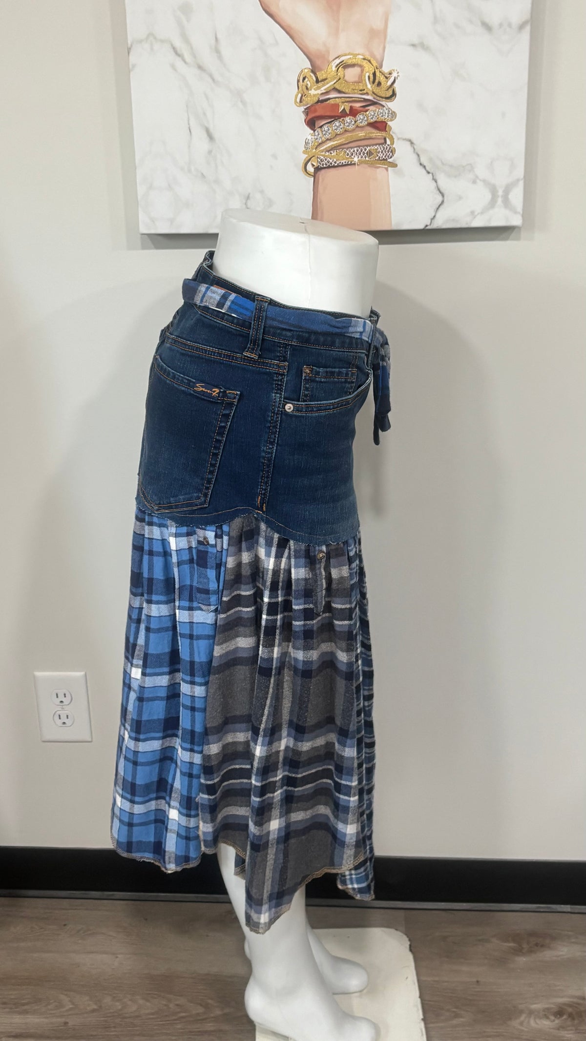 Upcycled Denim Men’s Flannel Shirt Skirt | One-of-a-Kind