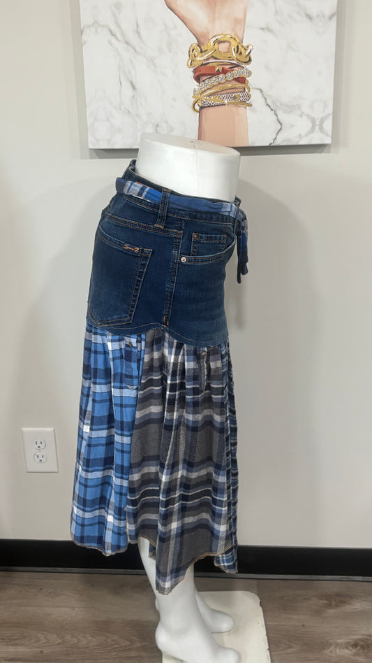 Upcycled Denim Men’s Flannel Shirt Skirt | One-of-a-Kind