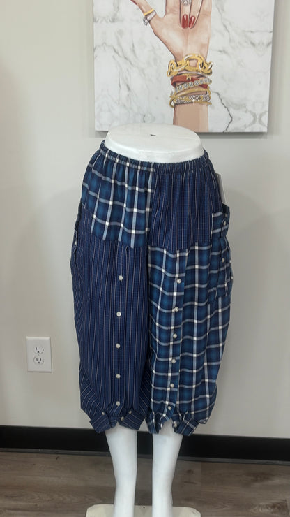 Upcycled Men’s Shirt Balloon Pants | Handmade Boho Pants | Sustainable Lounge Pants | One of a Kind Patchwork Pants